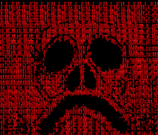 The face of the hell beast emerges from the text