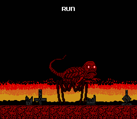 The hell beast stares in place with red eyes