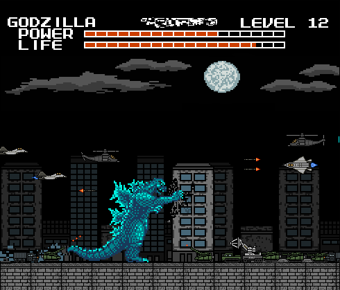 Godzilla destroying a tower