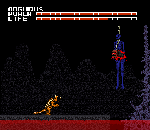 A creature emerges from within the blue creature’s stomach.