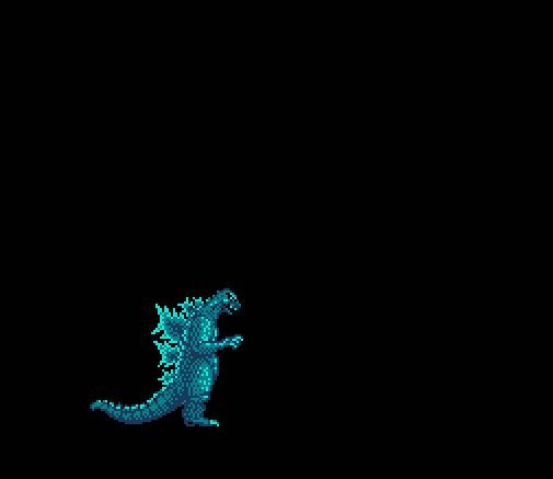 Godzilla standing before an empty stage