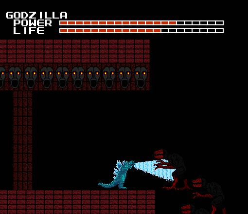 Godzilla using her ice attack to ward off the enemies