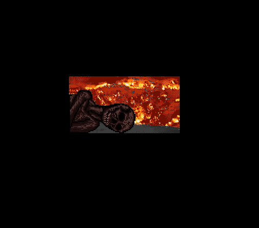 A burnt corpse besides hellish magma