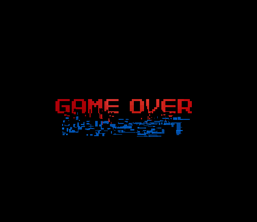 “GAME OVER” text glitches with blue pixels