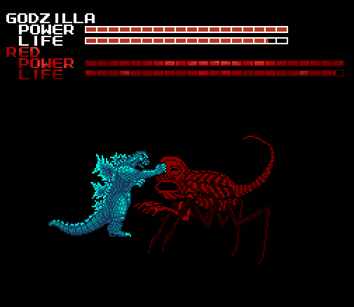 Godzilla punching red in the face